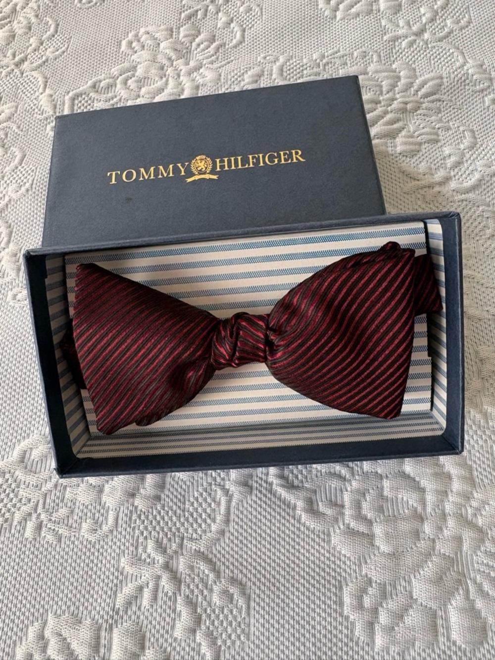 Tommy Hilfiger red and Black Striped Bow Tie